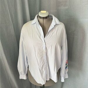 Women's Blue Striped Button Down Shirt